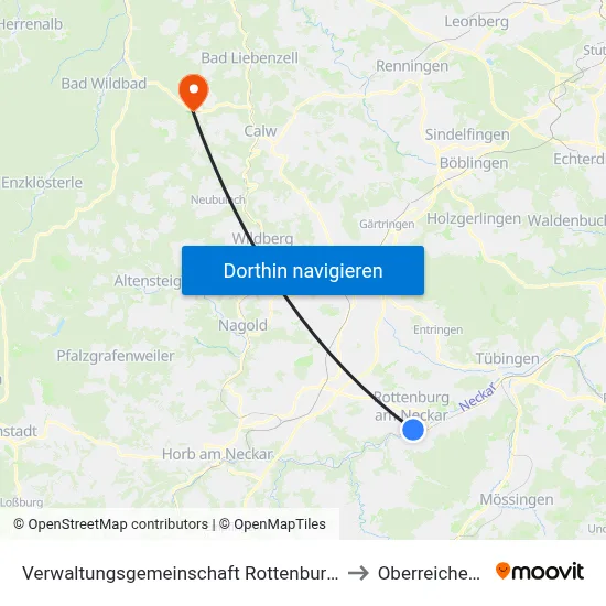Verwaltungsgemeinschaft Rottenburg am Neckar to Oberreichenbach map
