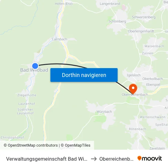 Verwaltungsgemeinschaft Bad Wildbad to Oberreichenbach map