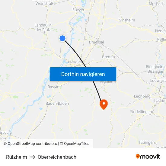 Rülzheim to Oberreichenbach map