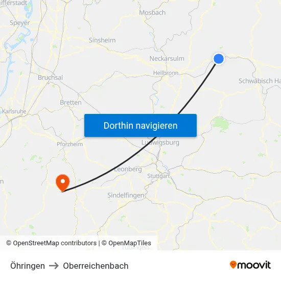 Öhringen to Oberreichenbach map