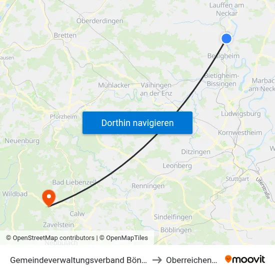 Gemeindeverwaltungsverband Bönnigheim to Oberreichenbach map