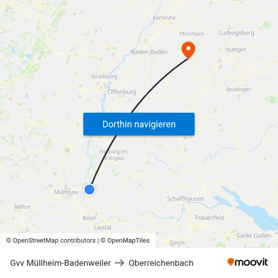 Gvv Müllheim-Badenweiler to Oberreichenbach map