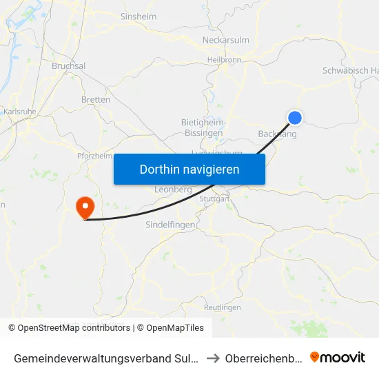 Gemeindeverwaltungsverband Sulzbach to Oberreichenbach map