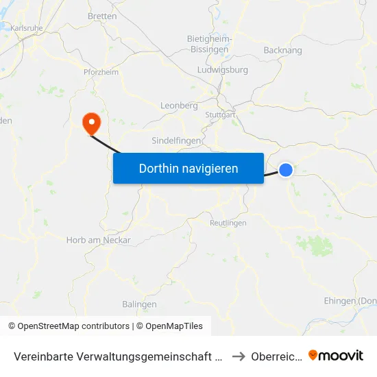 Vereinbarte Verwaltungsgemeinschaft Der Stadt Kirchheim Unter Teck to Oberreichenbach map