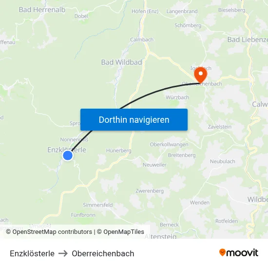 Enzklösterle to Oberreichenbach map