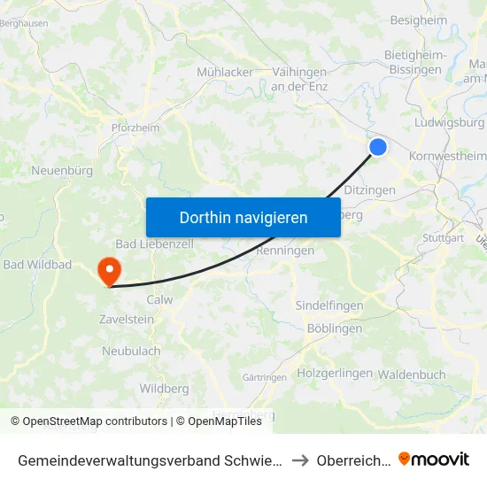 Gemeindeverwaltungsverband Schwieberdingen-Hemmingen to Oberreichenbach map