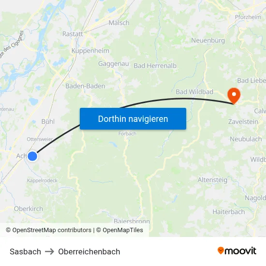 Sasbach to Oberreichenbach map