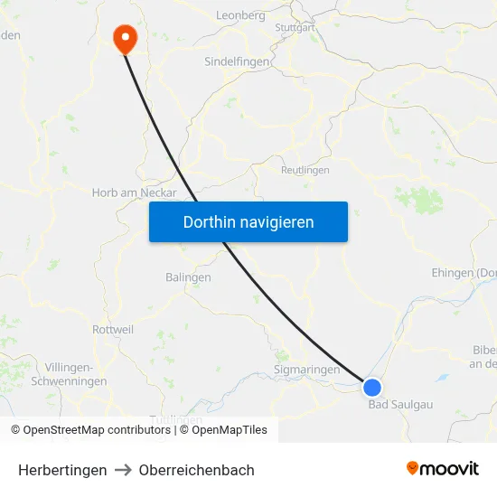 Herbertingen to Oberreichenbach map