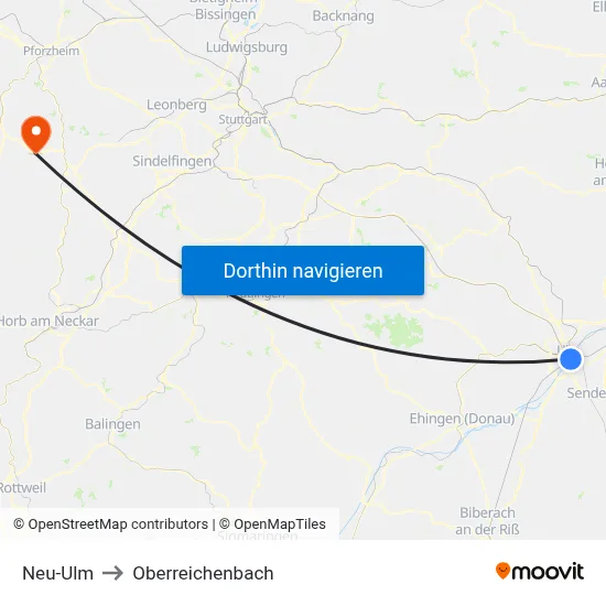 Neu-Ulm to Oberreichenbach map