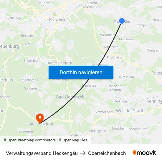 Verwaltungsverband Heckengäu to Oberreichenbach map