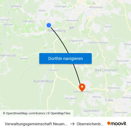 Verwaltungsgemeinschaft Neuenbürg to Oberreichenbach map