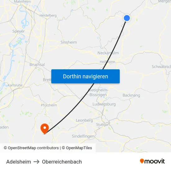 Adelsheim to Oberreichenbach map