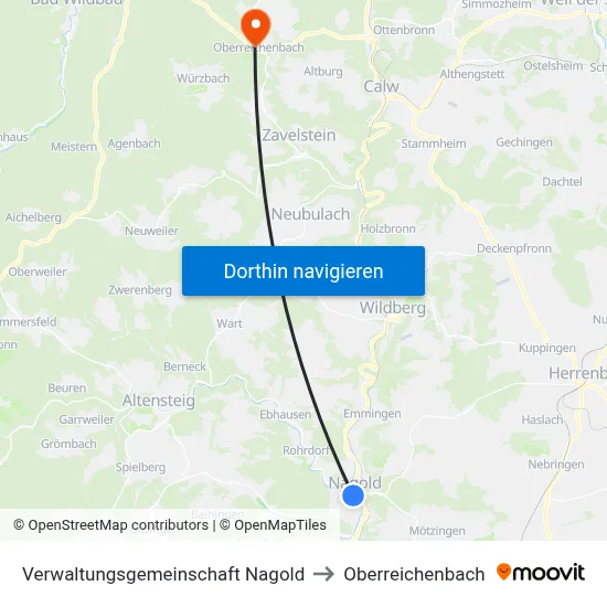 Verwaltungsgemeinschaft Nagold to Oberreichenbach map