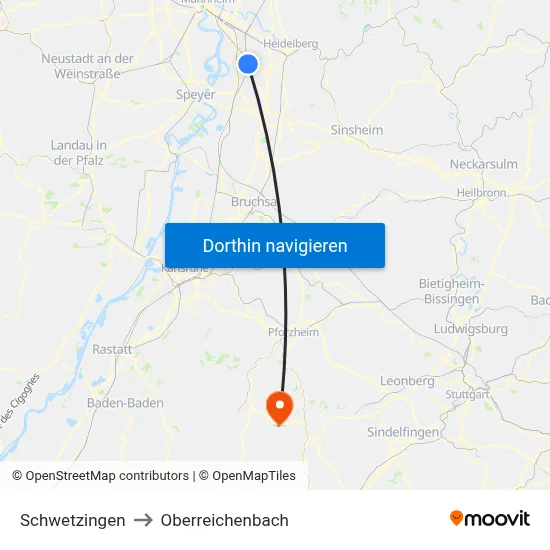 Schwetzingen to Oberreichenbach map
