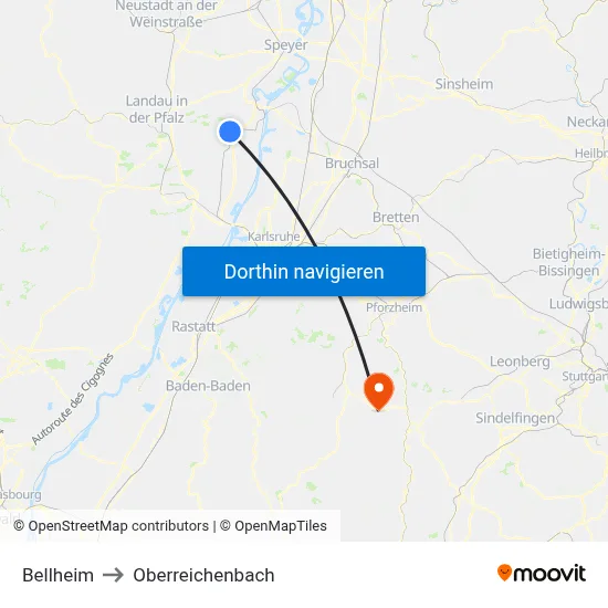 Bellheim to Oberreichenbach map