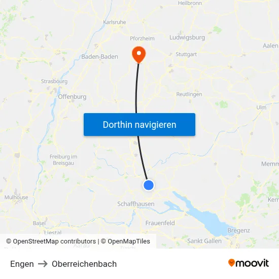 Engen to Oberreichenbach map