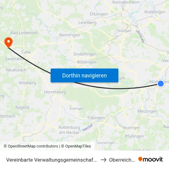 Vereinbarte Verwaltungsgemeinschaft Der Stadt Nürtingen to Oberreichenbach map