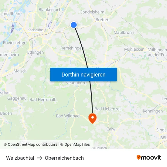 Walzbachtal to Oberreichenbach map