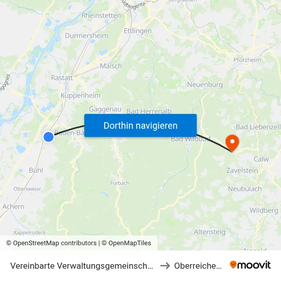 Vereinbarte Verwaltungsgemeinschaft Sinzheim to Oberreichenbach map