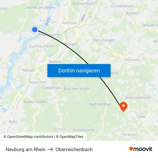 Neuburg am Rhein to Oberreichenbach map