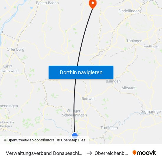 Verwaltungsverband Donaueschingen to Oberreichenbach map
