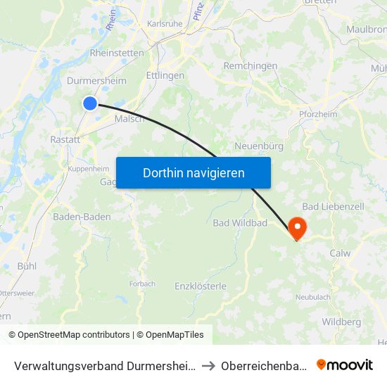 Verwaltungsverband Durmersheim to Oberreichenbach map
