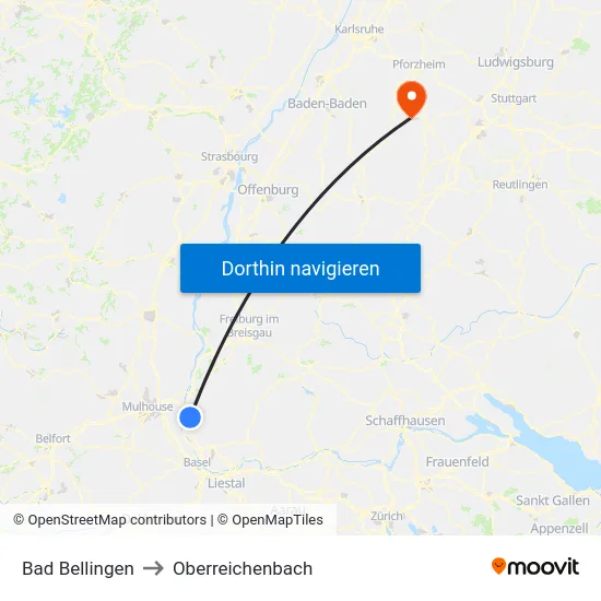 Bad Bellingen to Oberreichenbach map