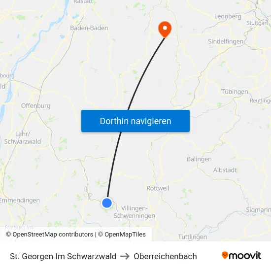 St. Georgen Im Schwarzwald to Oberreichenbach map