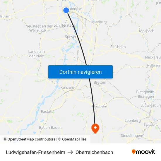 Ludwigshafen-Friesenheim to Oberreichenbach map