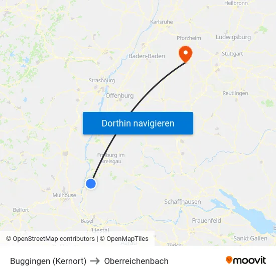 Buggingen (Kernort) to Oberreichenbach map