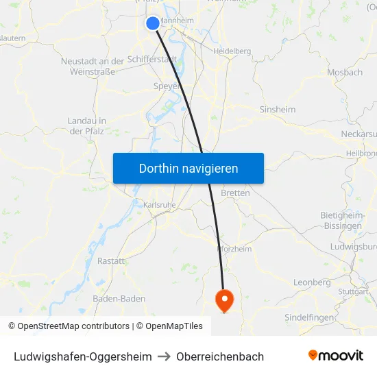 Ludwigshafen-Oggersheim to Oberreichenbach map