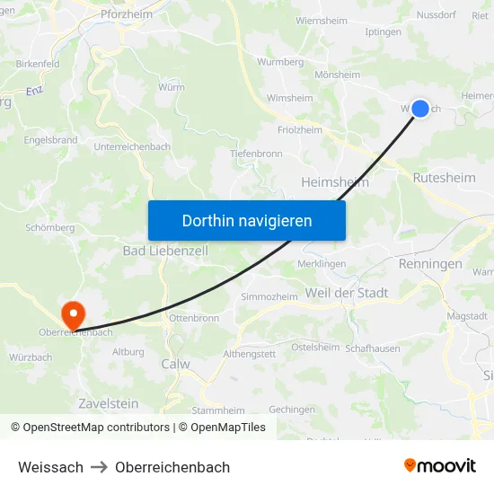 Weissach to Oberreichenbach map