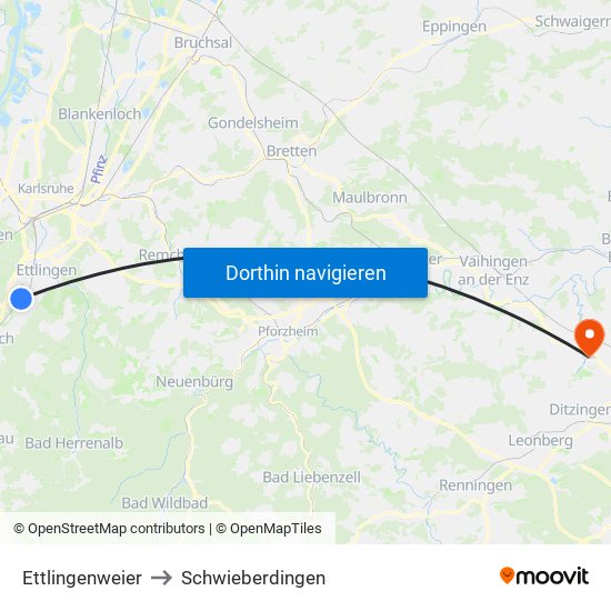 Ettlingenweier to Schwieberdingen map