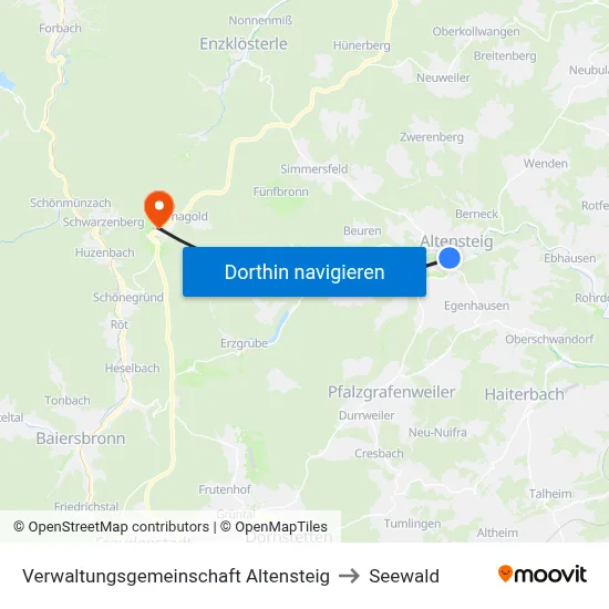 Verwaltungsgemeinschaft Altensteig to Seewald map