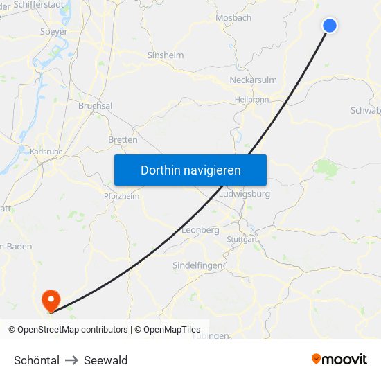 Schöntal to Seewald map