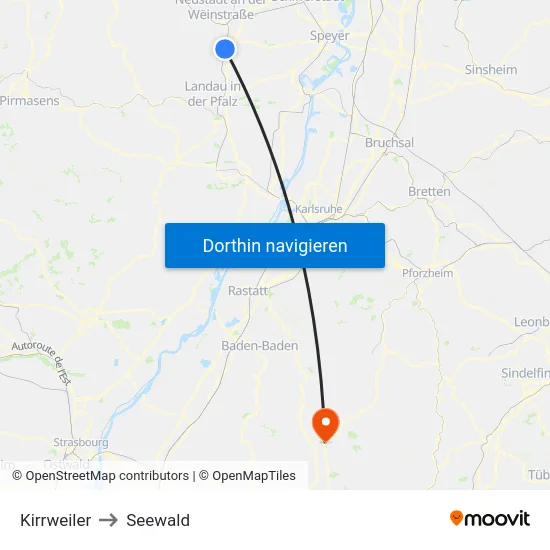 Kirrweiler to Seewald map