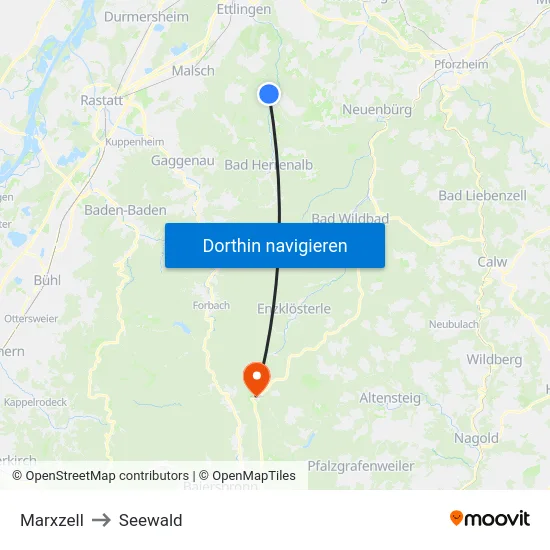 Marxzell to Seewald map