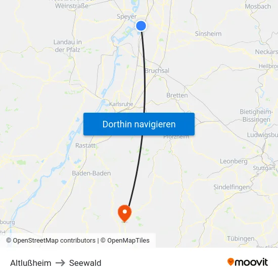 Altlußheim to Seewald map