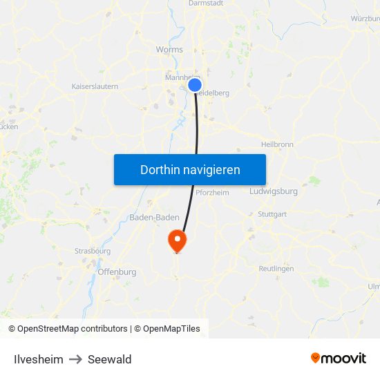 Ilvesheim to Seewald map