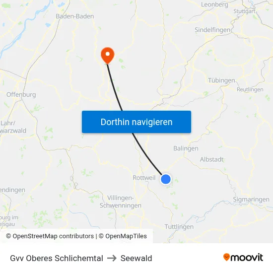 Gvv Oberes Schlichemtal to Seewald map