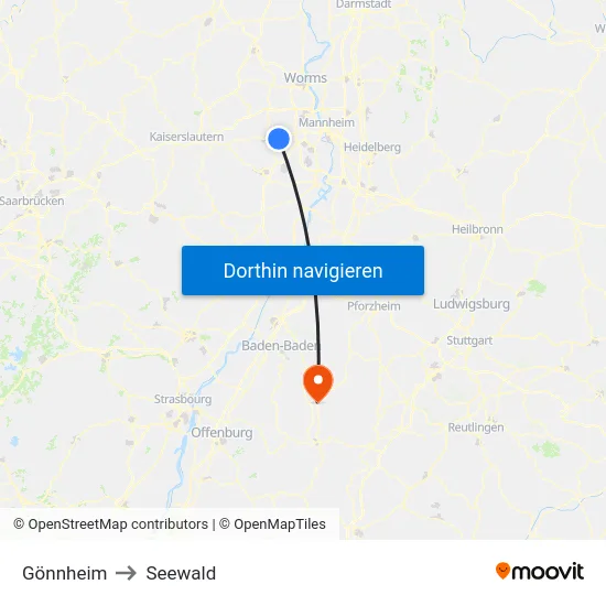 Gönnheim to Seewald map