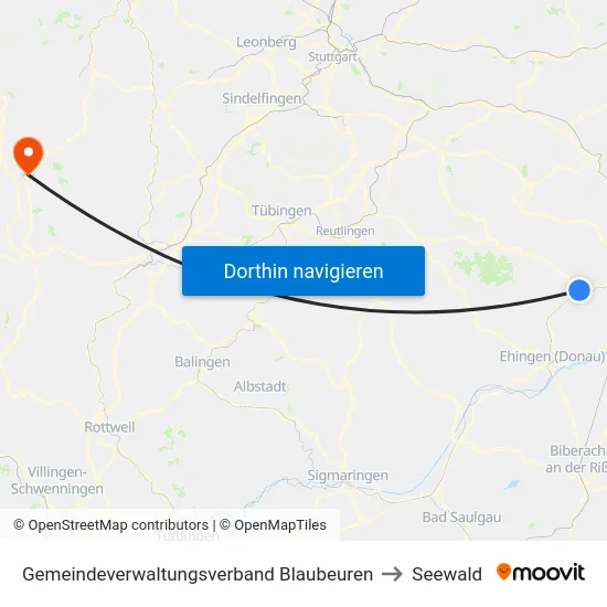 Gemeindeverwaltungsverband Blaubeuren to Seewald map