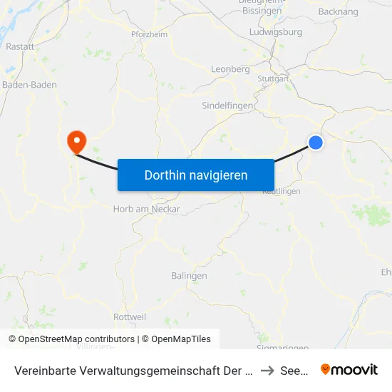 Vereinbarte Verwaltungsgemeinschaft Der Stadt Nürtingen to Seewald map