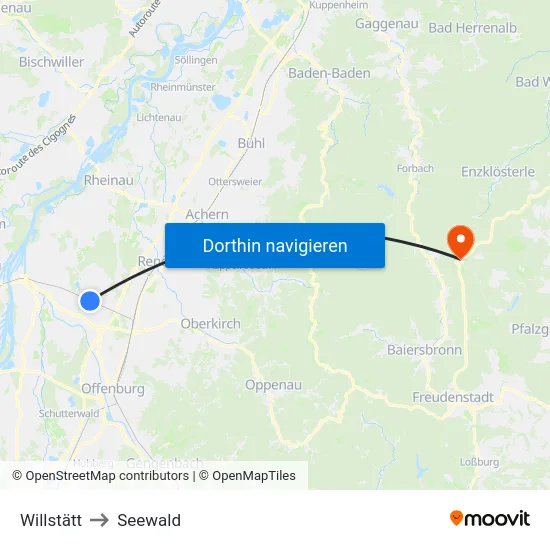 Willstätt to Seewald map