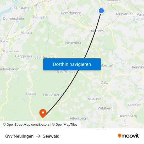 Gvv Neulingen to Seewald map