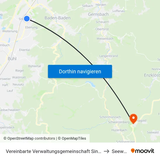 Vereinbarte Verwaltungsgemeinschaft Sinzheim to Seewald map