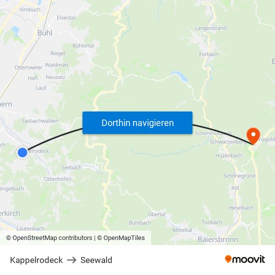 Kappelrodeck to Seewald map