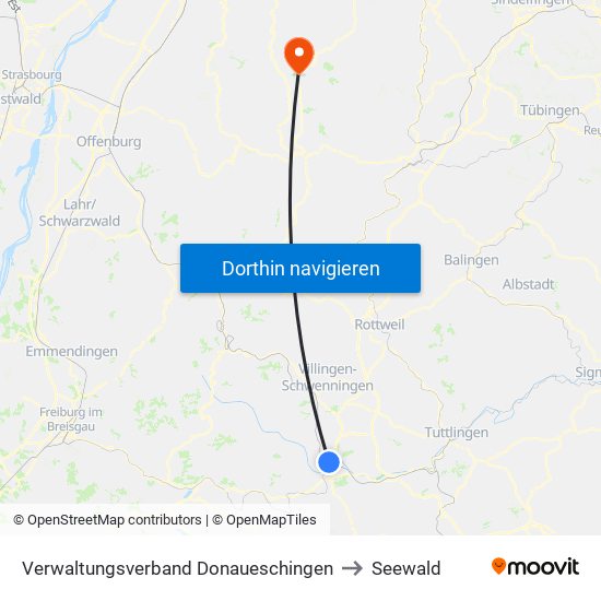 Verwaltungsverband Donaueschingen to Seewald map