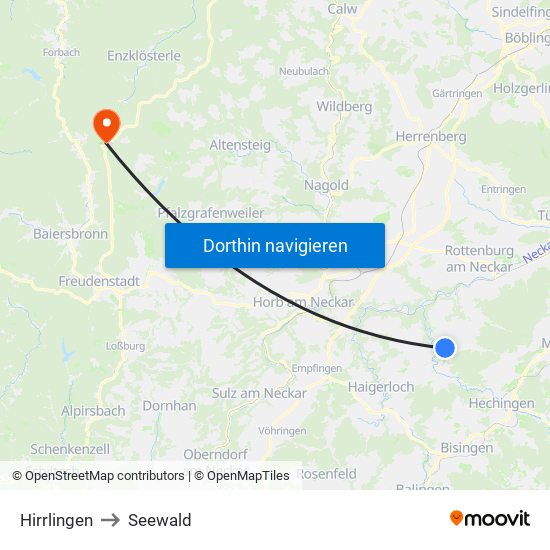 Hirrlingen to Seewald map