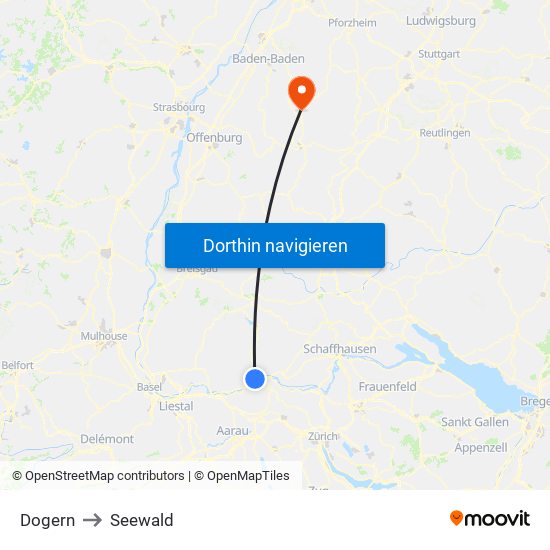 Dogern to Seewald map